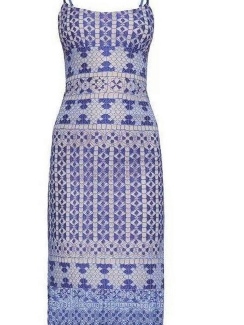 BCBGMaxAzria Lavender and White Lace Midi Dress